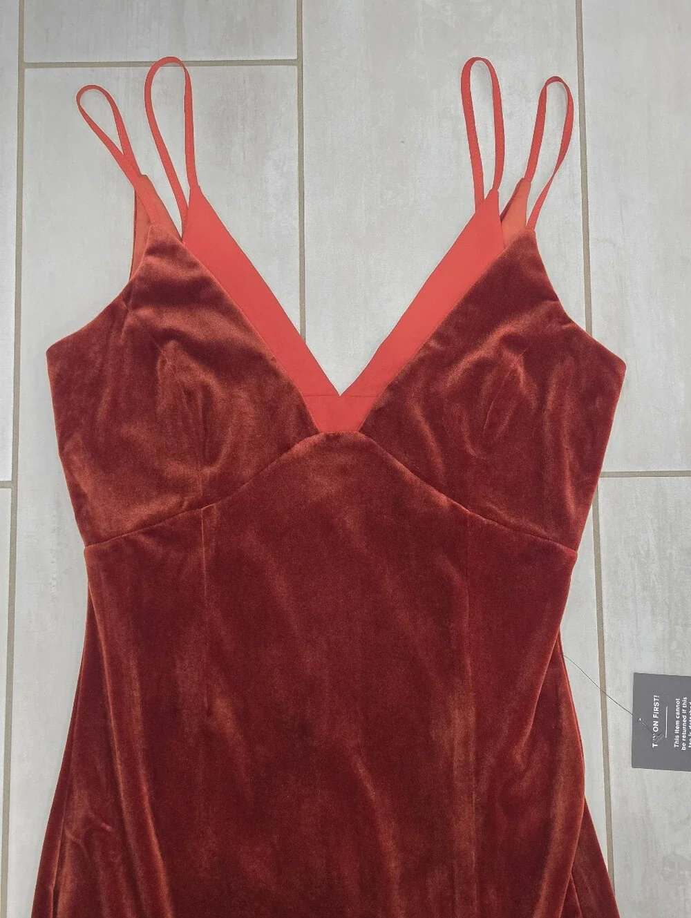 NWT LULUS Immensely Glam Rust Red Velvet Backless Maxi Dress Slit